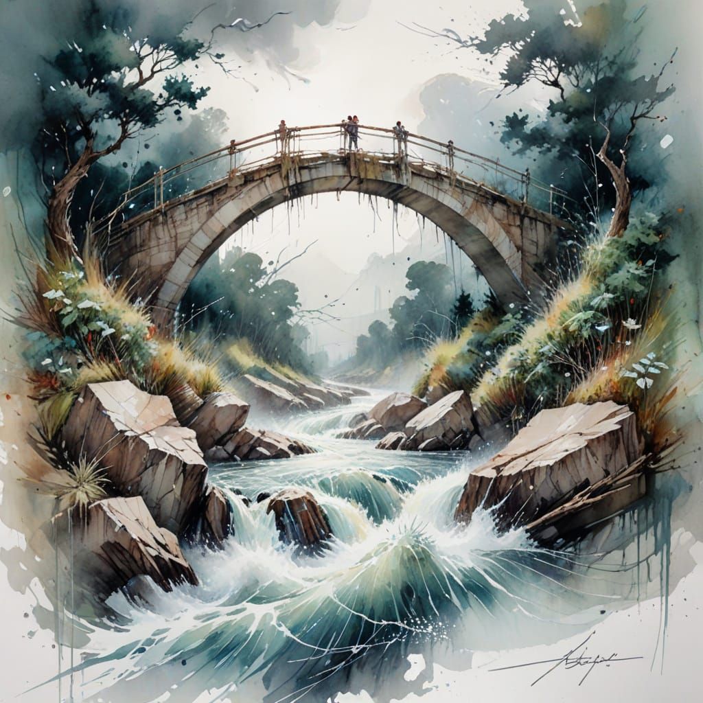 Stormy River Bridge in Majestic Turmoil