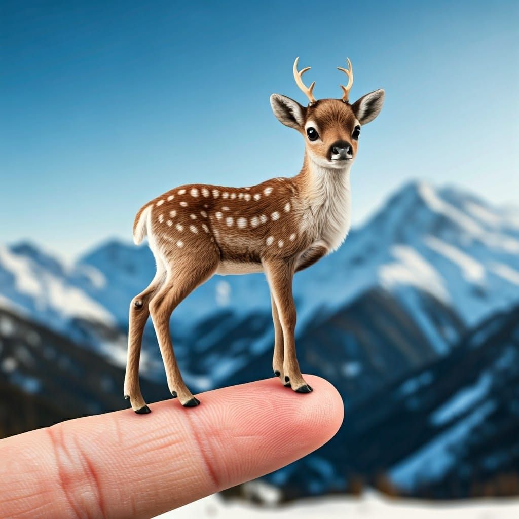 Miniature Reindeer on Human Finger in 4D
