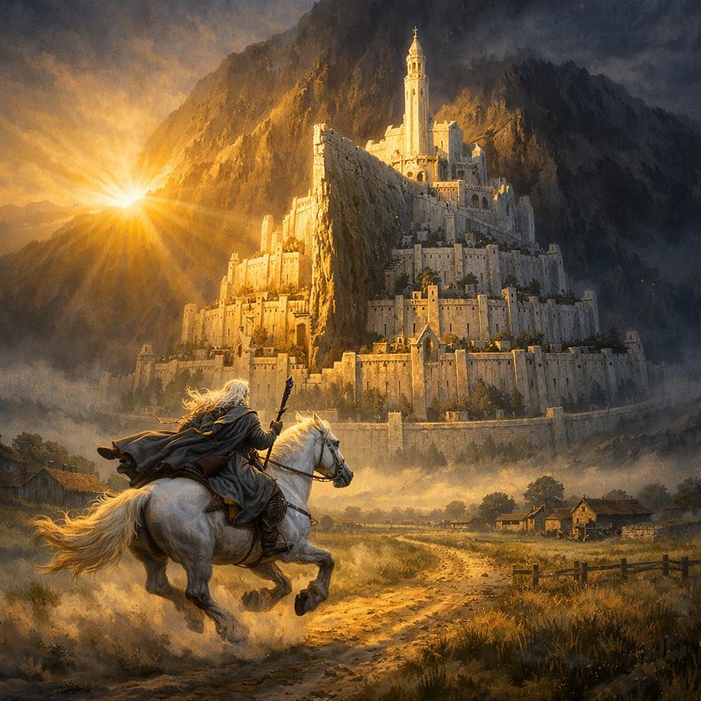 Sunrise Over Mount Mindolluin Pierces Shadowy Plains