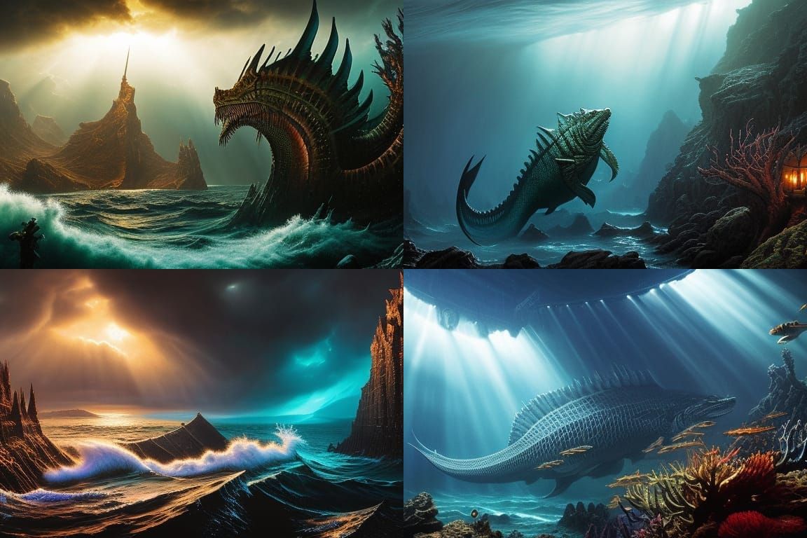Biblical Leviathan in Dark Fantasy Underwater Art