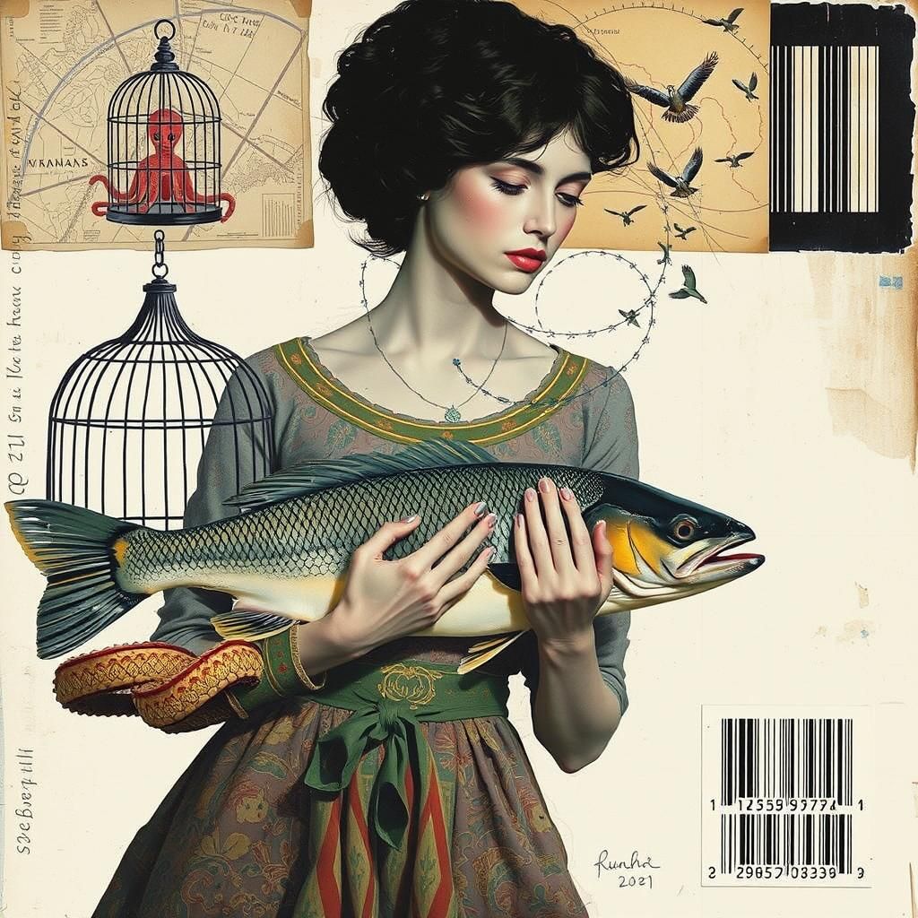 Dada Collage of Woman with Fish