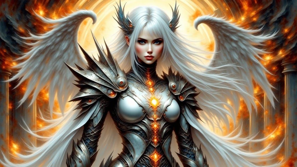 Armored Woman in Ash, Antique Watercolor Style