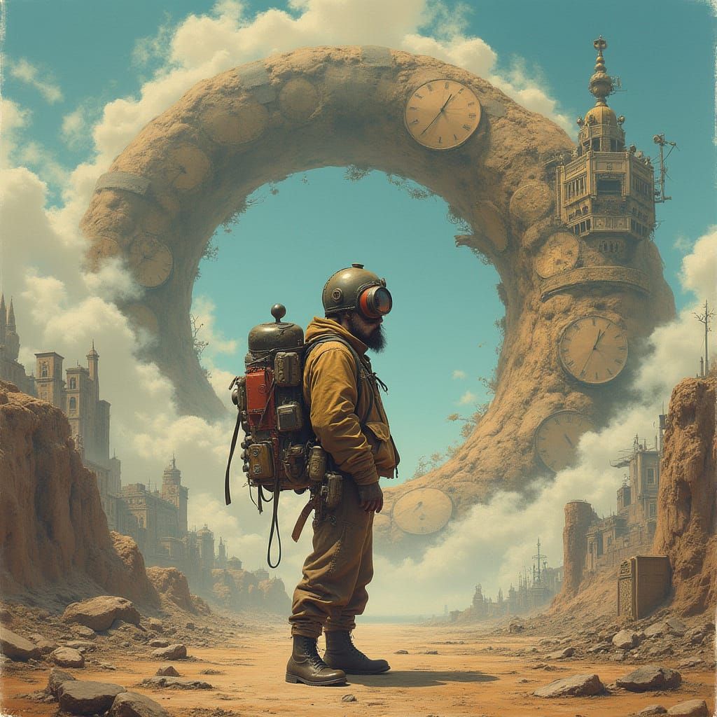 Man in Pot Helmet in Watercolor Vortex