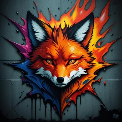 Fiery Fox Graffiti Art in Abstract Expressionism