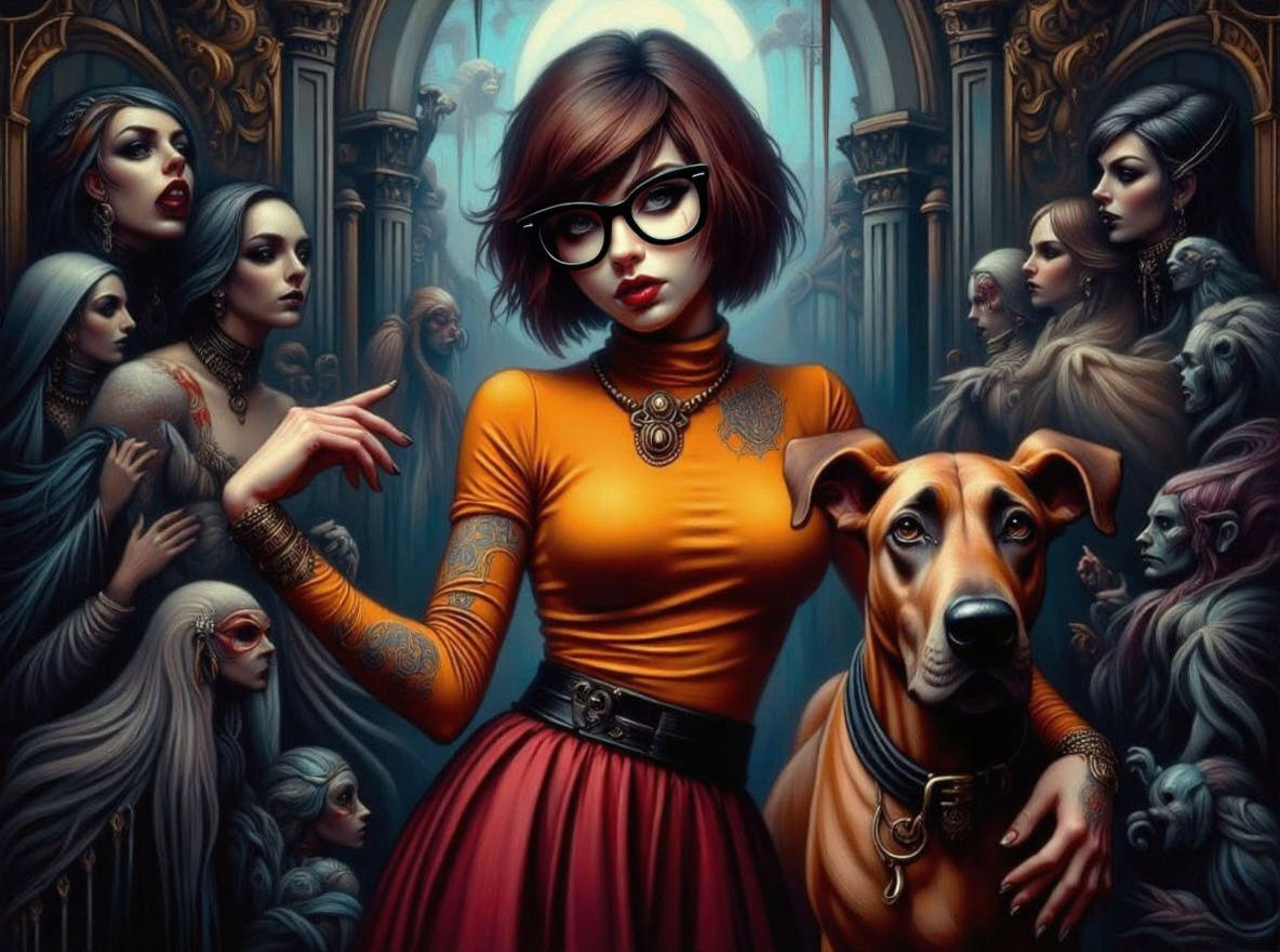 Velma Dinkley and Scooby Doo in Gothic Horror Alley