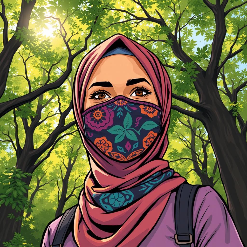 Woman in Hijab in Comic Book Art Style