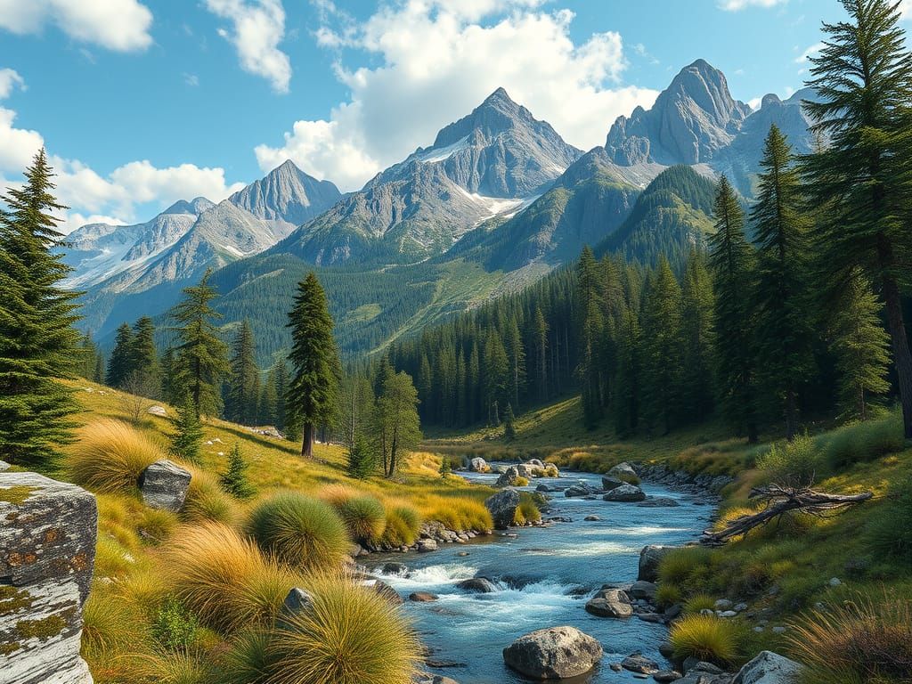 Mountain Stream Landscape in Photography Style