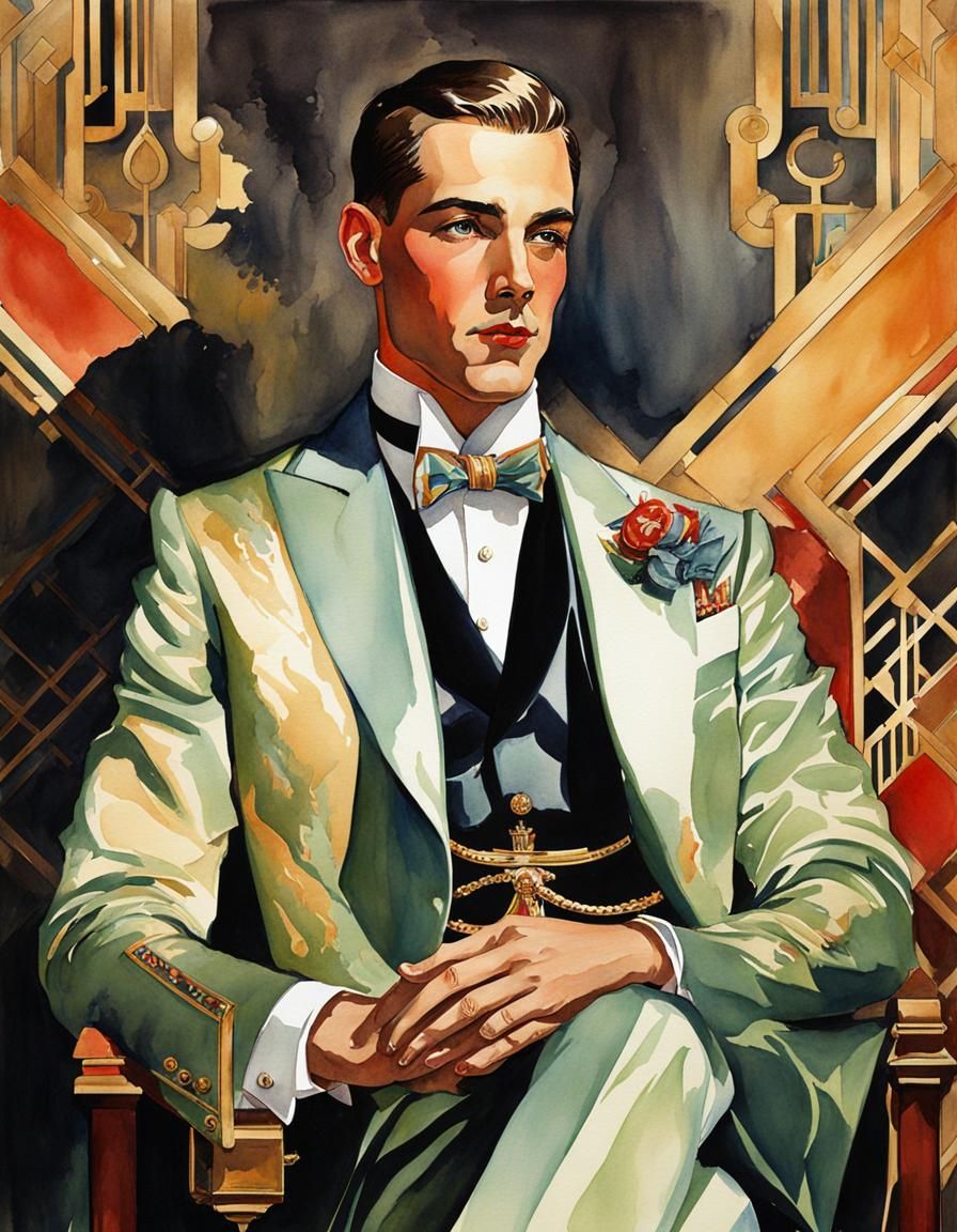 Regal Gentleman Portrait in Art Deco Style