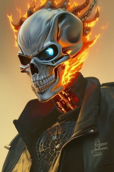 Ghost Rider Portrait in Art Nouveau Style