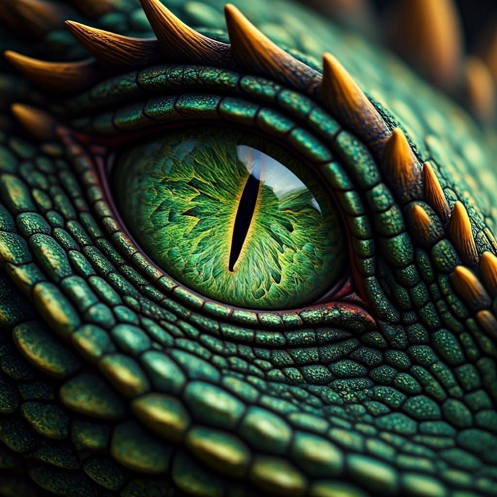 Macro close up green eyes of a dragon