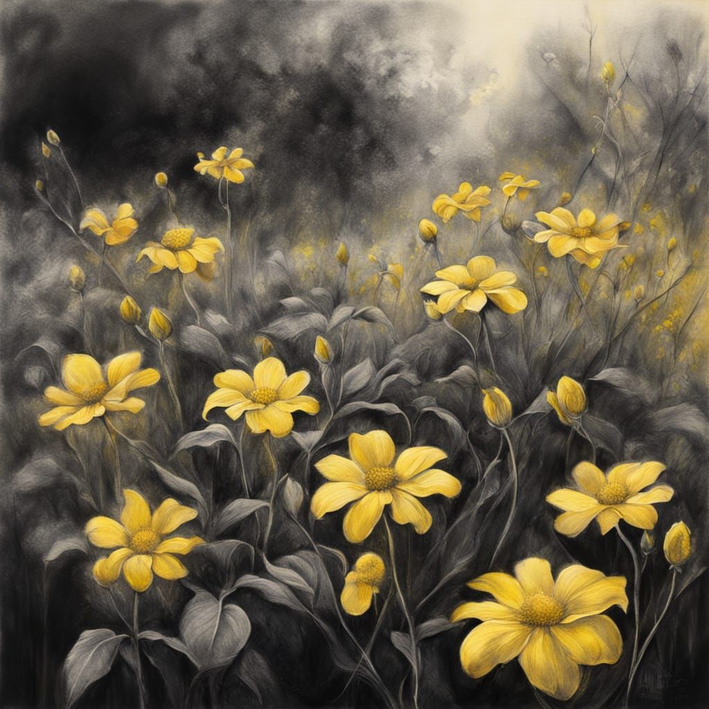 Eerie Charcoal Garden with Ghostly Wind