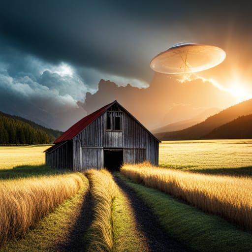 UFO Sighting Over Rural Farmland in HDR