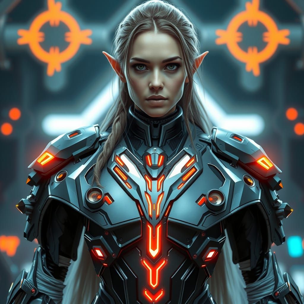 Cyberpunk Elf Warrior in Futuristic Armor