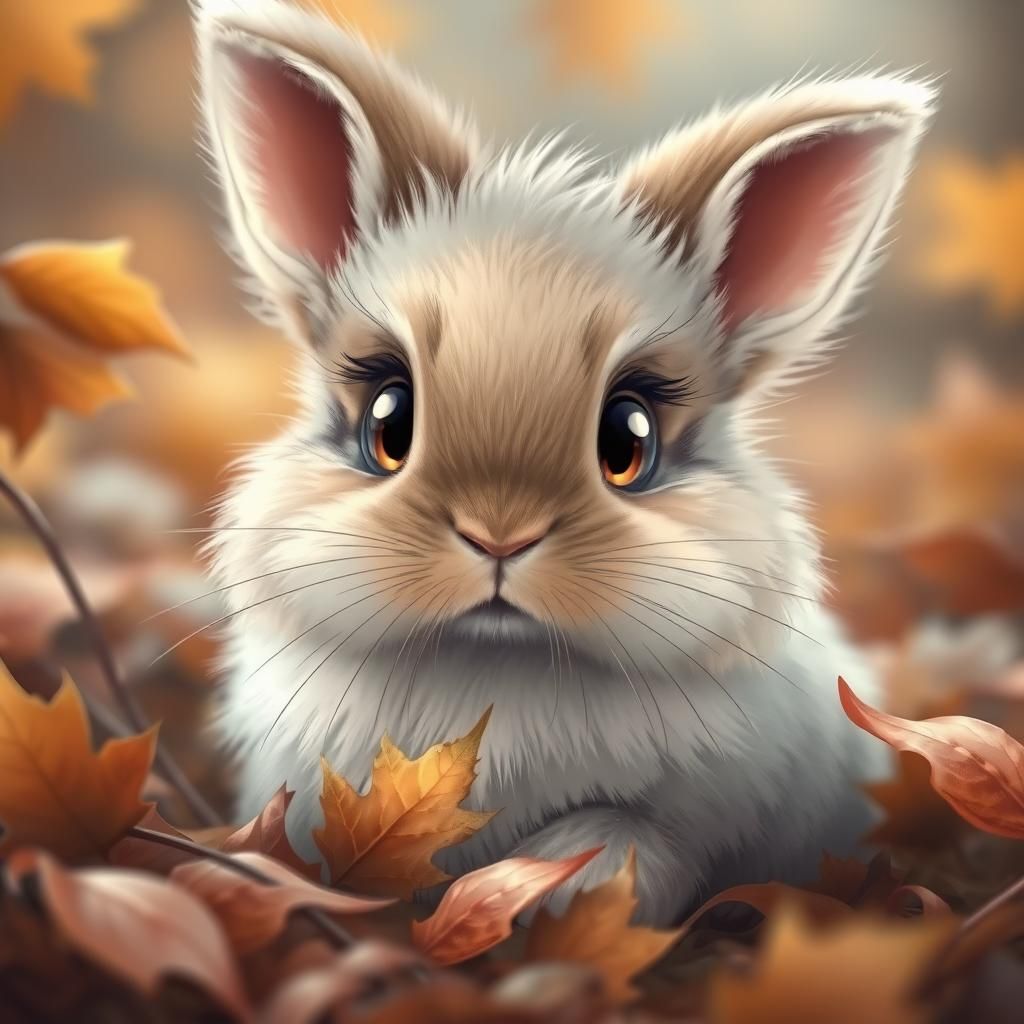 Cute Autumn Bunny Hiding in Leaves