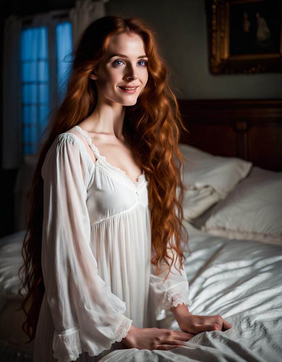Victorian Woman in Nightgown Half Body Portrait