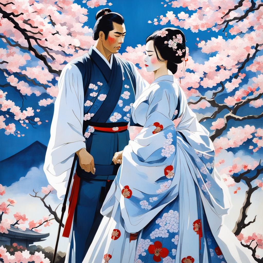 Madame Butterfly Opera Scene with Cherry Blossoms