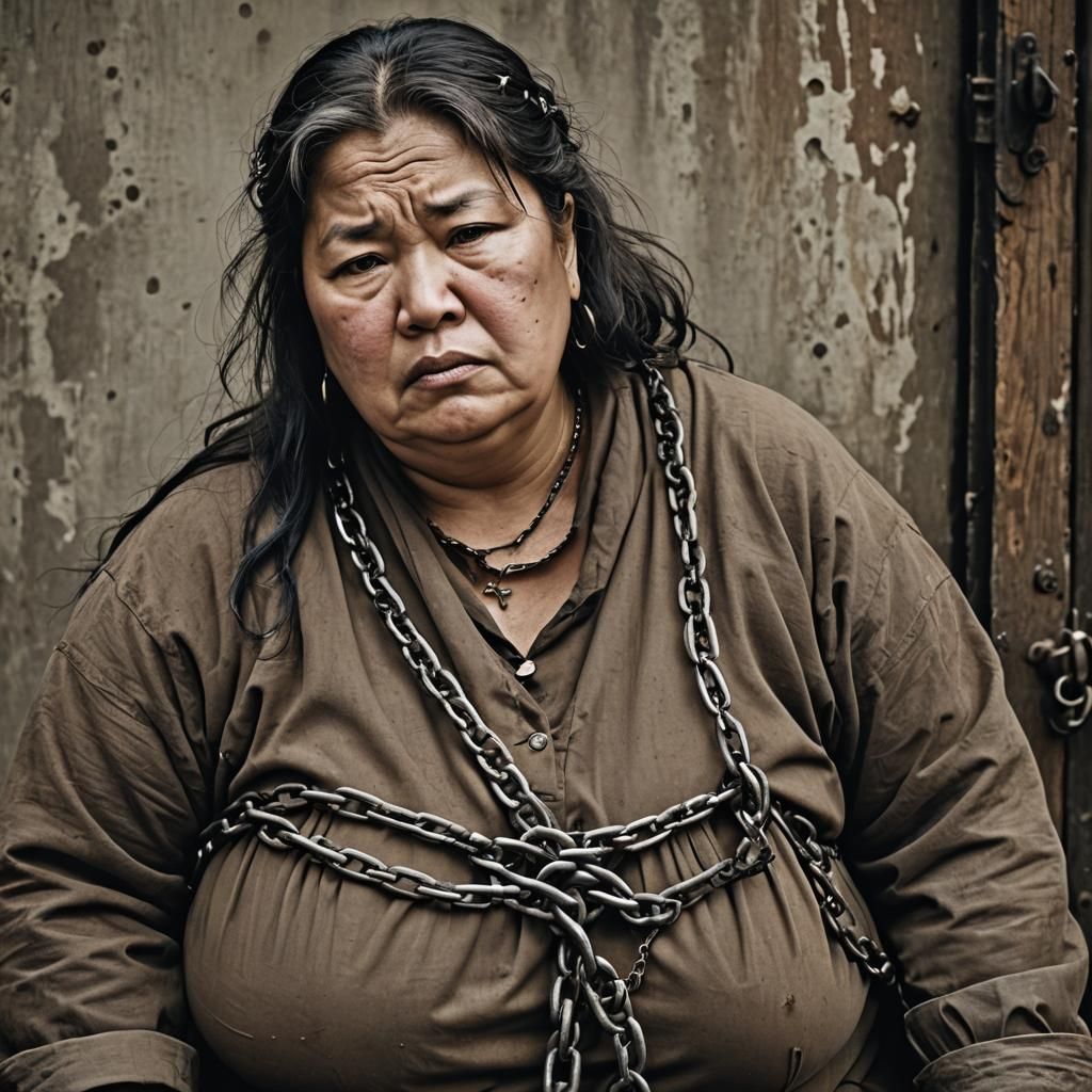 Eurasian Woman Chained to Grief: AI Generated Art