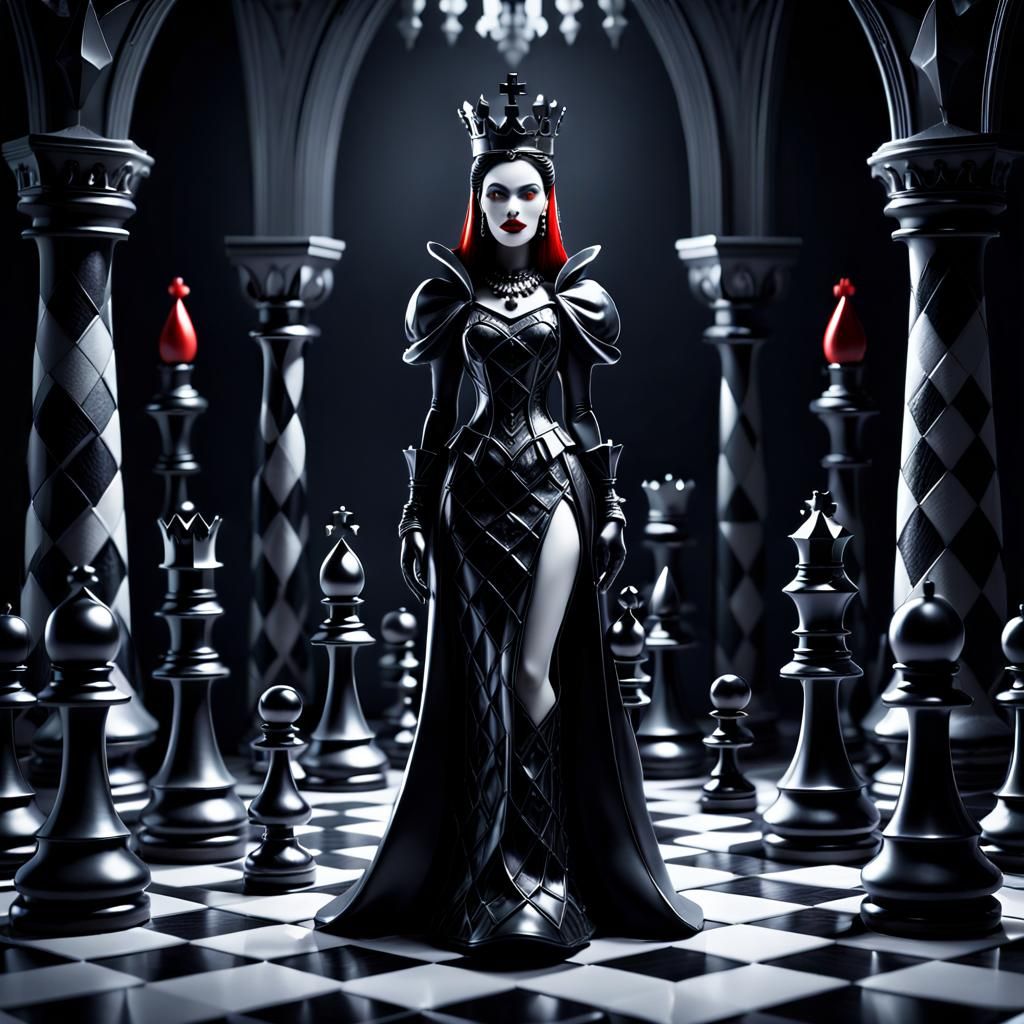 Regal Chess Queen and Dracula in Gothic Style