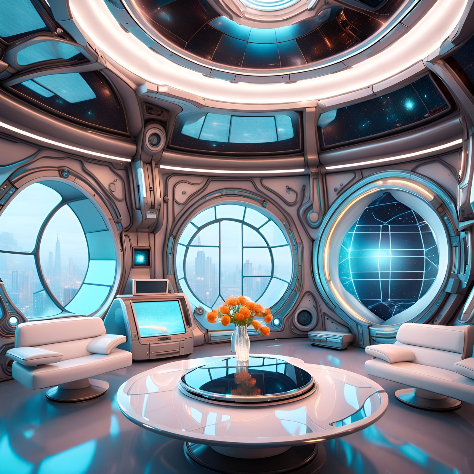 Futuristic Chamber Interior in Maximalist Style