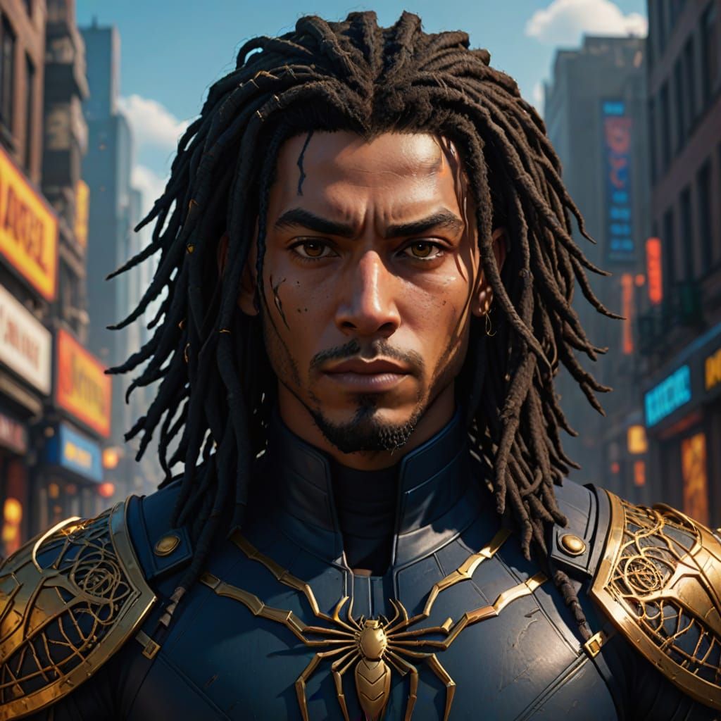 Marvel-Inspired Superhero in Vibrant Gold and Black