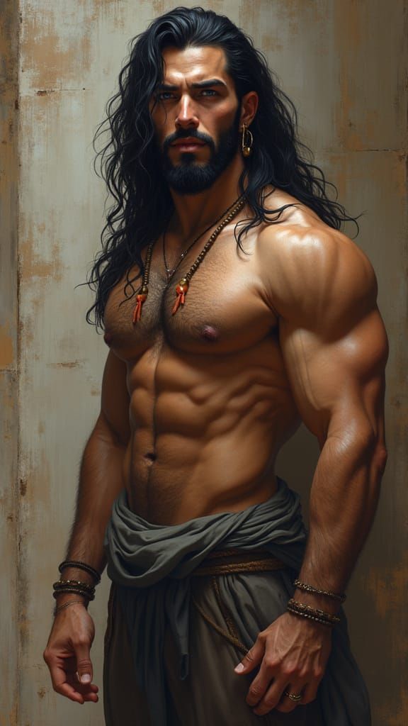 Handsome Muscular Persian Djinn with Hoop Earring