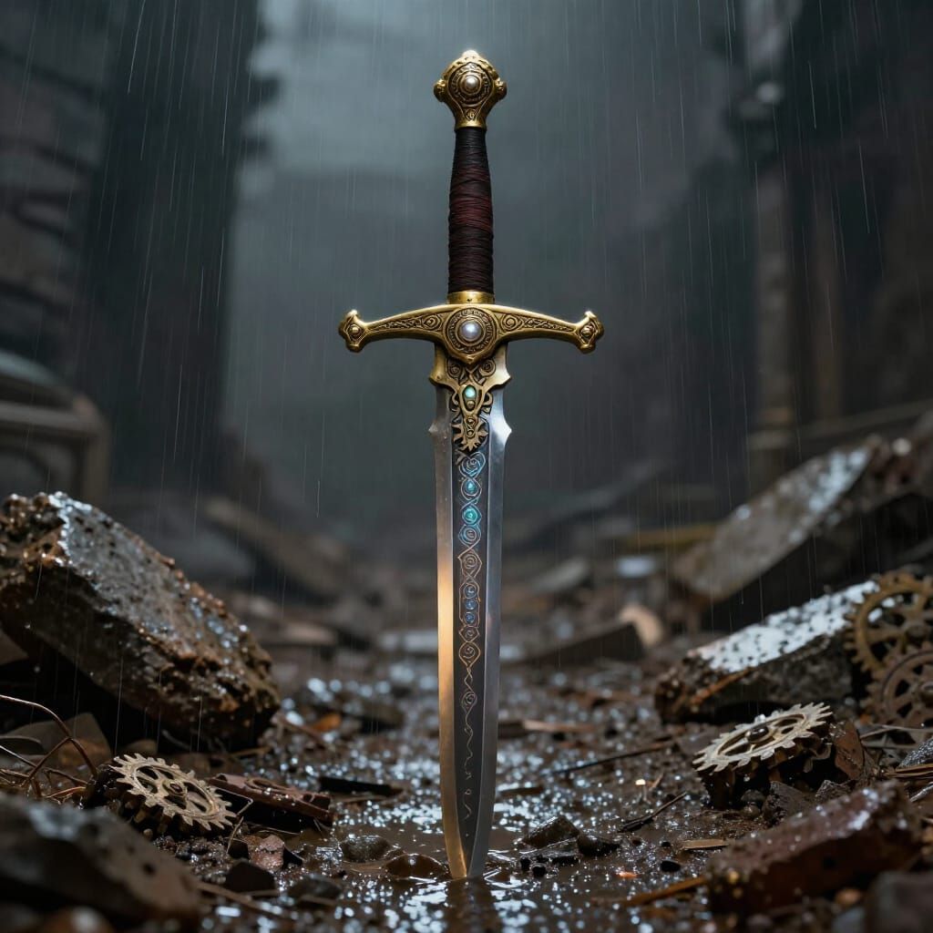 Majestic Steampunk Sword in Moody Cinematic Lighting