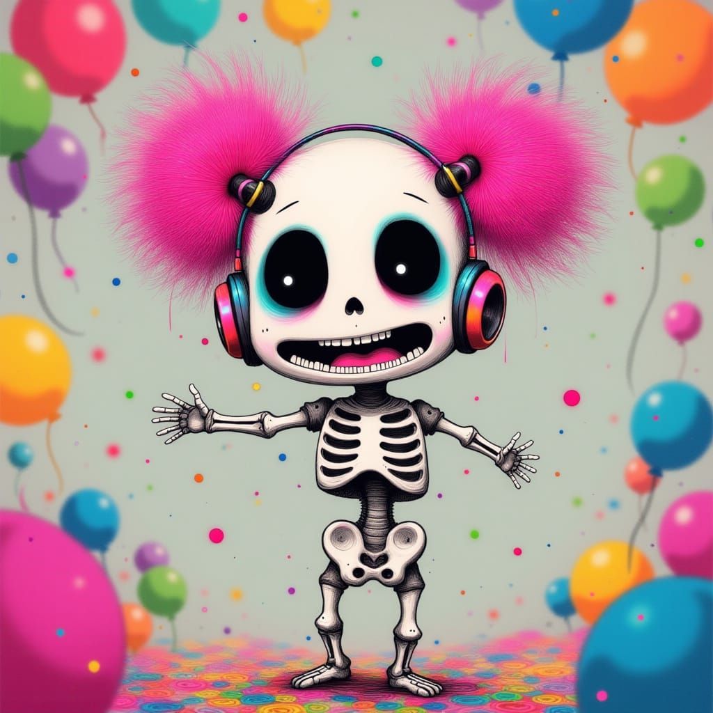 Excited Skeleton Jumps in Playful Celebration