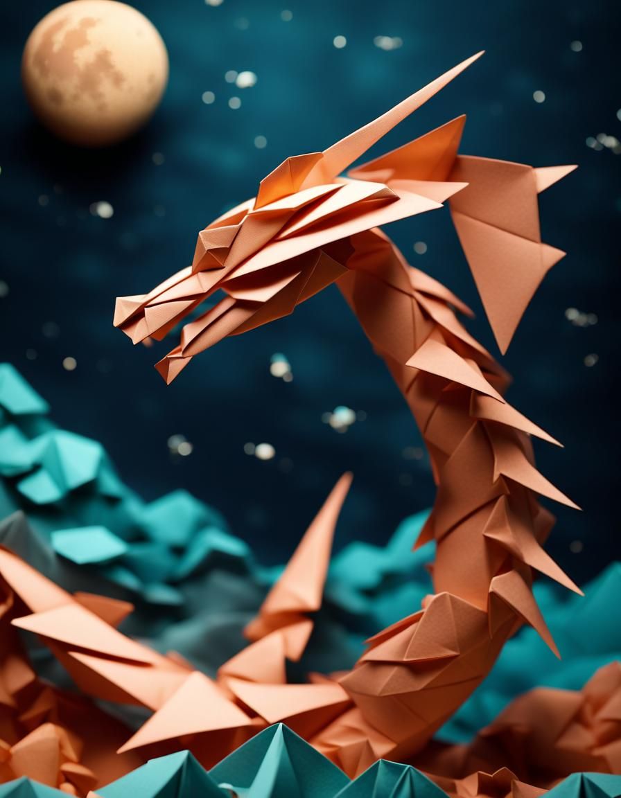 Origami Sea Dragon Attacks the Moon