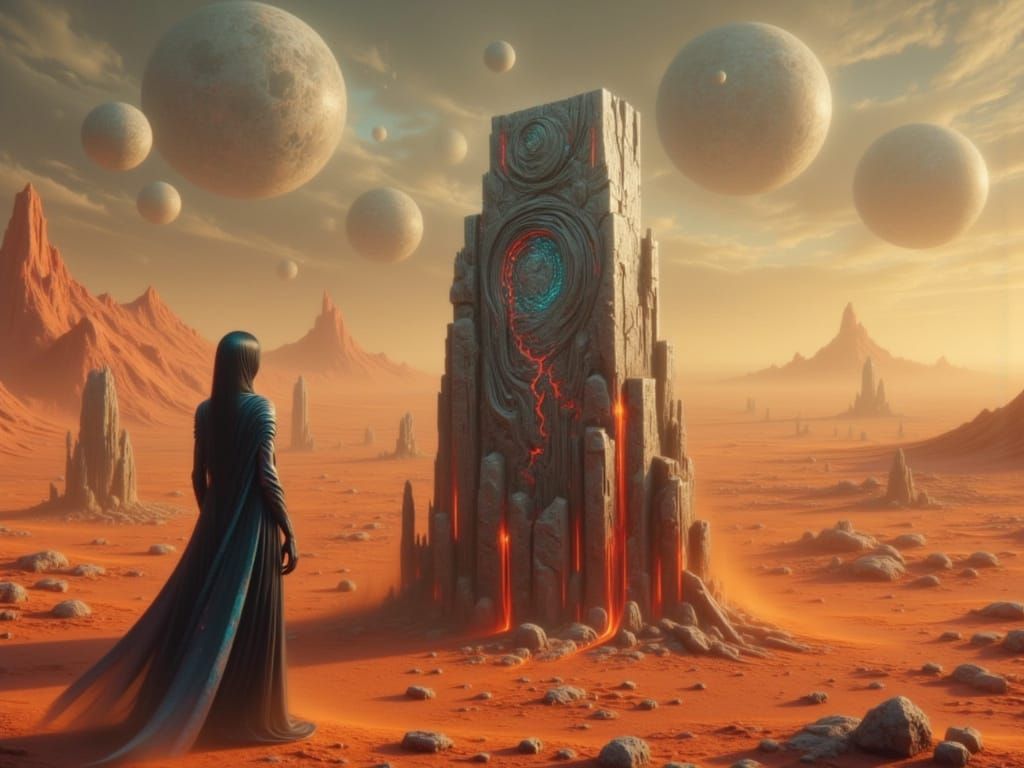 Alien Before Earth Monument in Crimson Sky