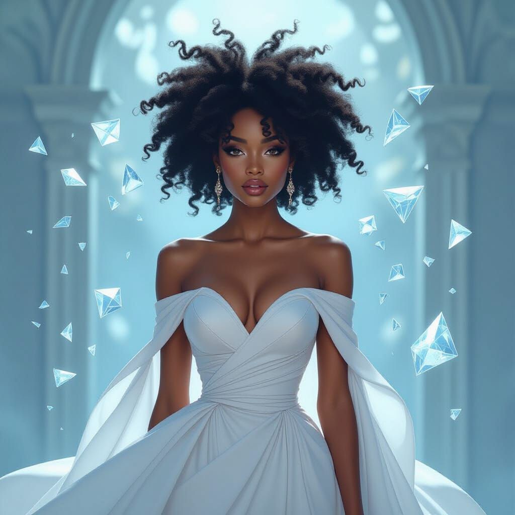 Ethereal Woman with Crystalline Afro in Dreamscape