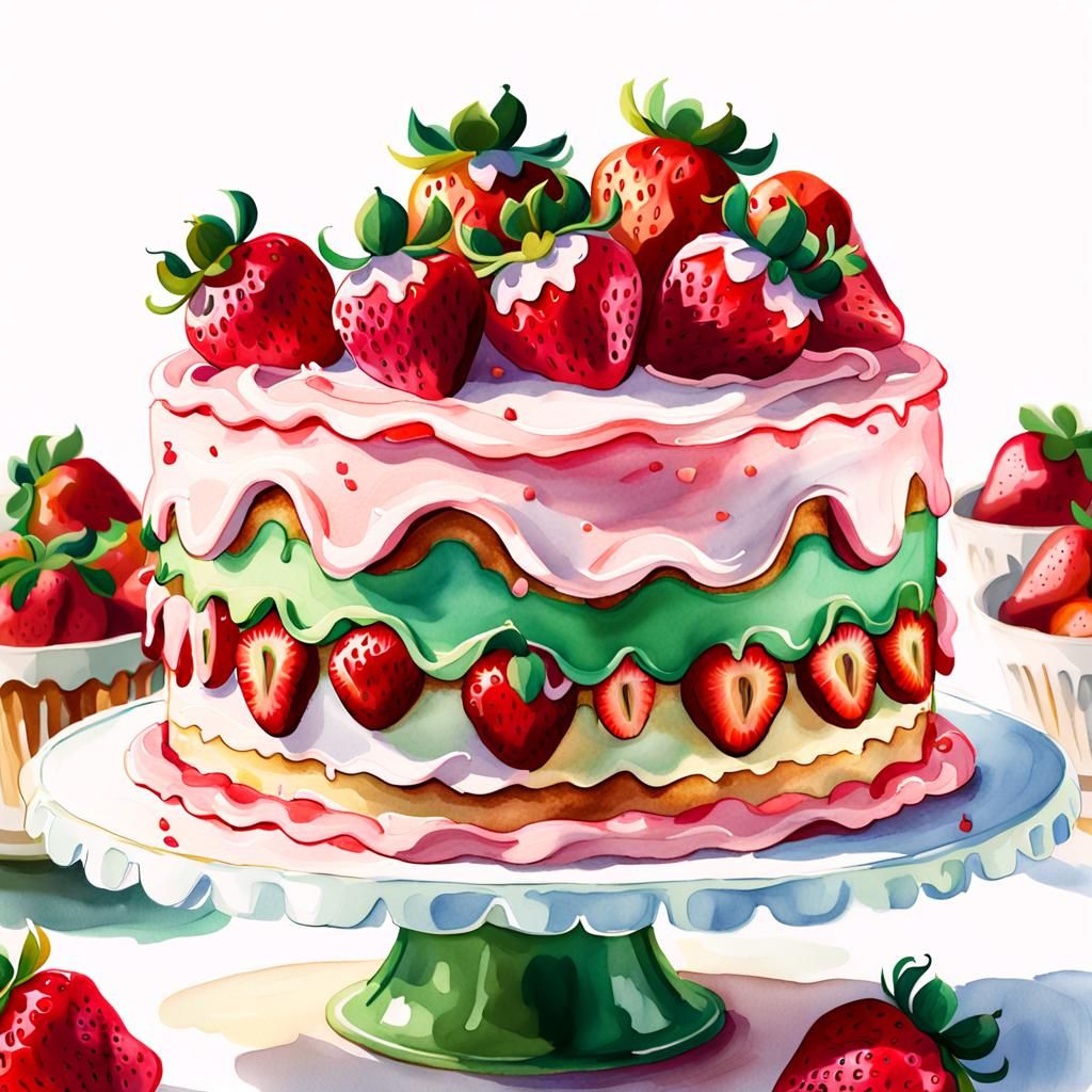 Whimsical Strawberry Cake in Pastel Hues