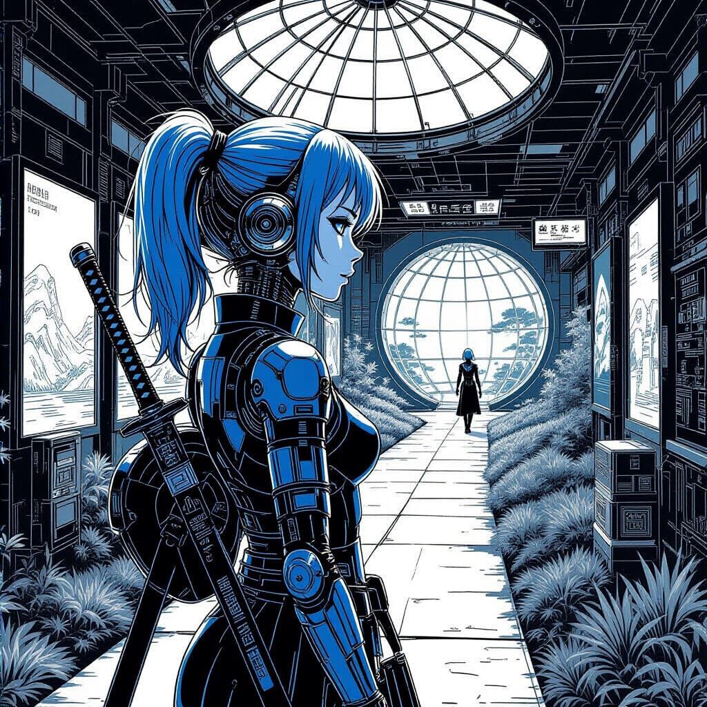 Robot in Dome: Pen and Ink Vector Art