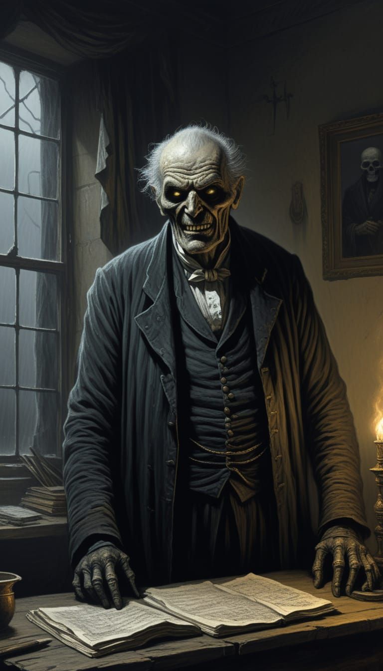 Mummified Lich in Georgian Attire, Shining Eyes, Evening Off...