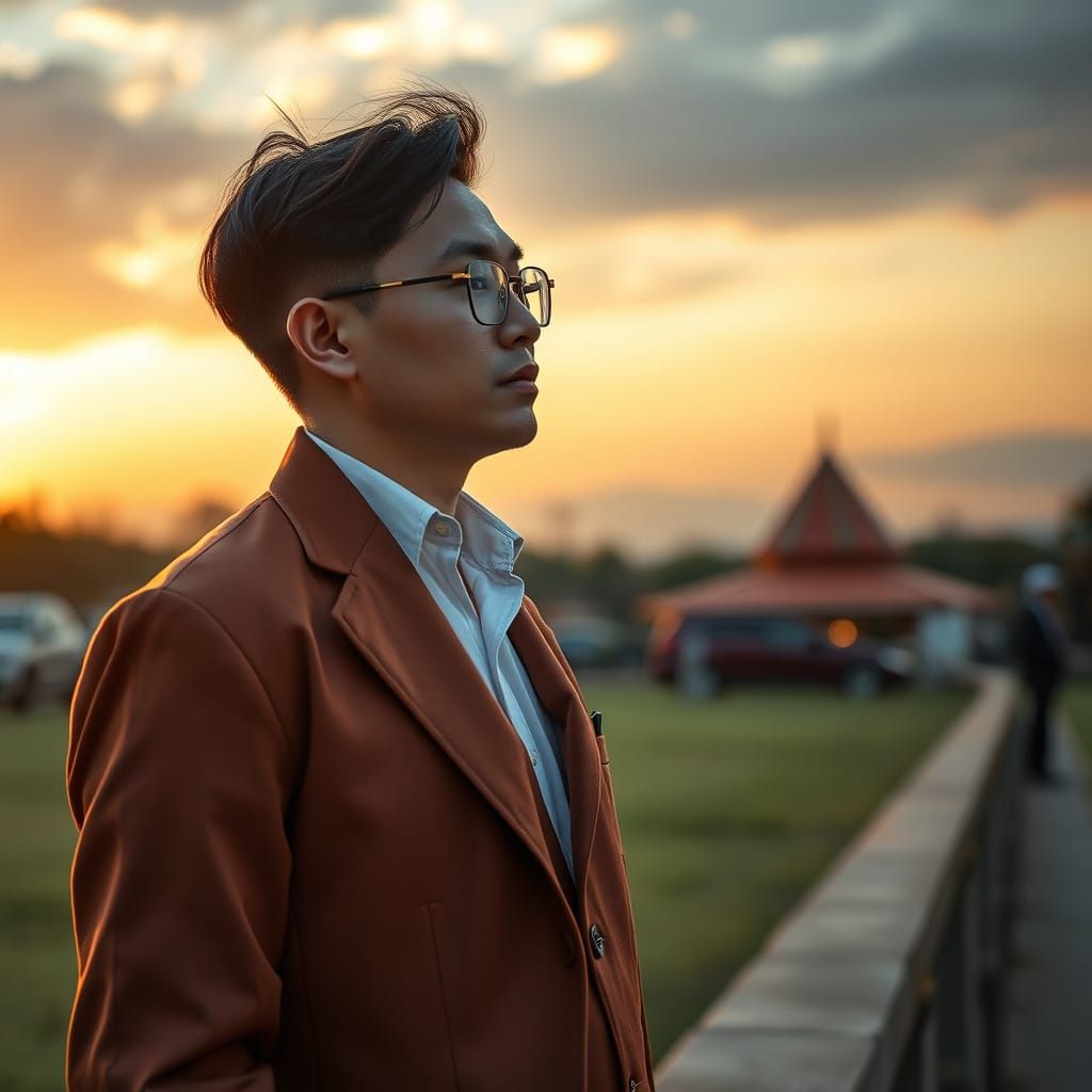 Realistic Portrait of an Indonesian Gentleman at Sunset