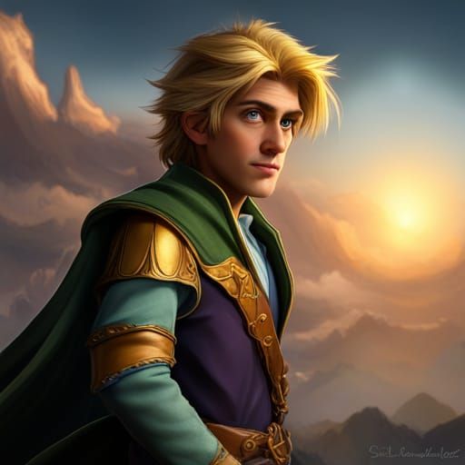 Fantasy RPG Sorcerer with Gold Hair, Detailed Art