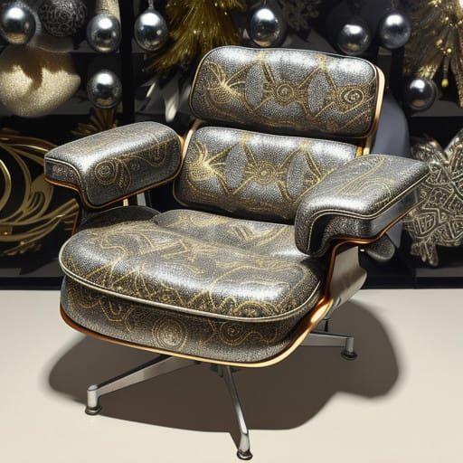 Elegant Eames Chair Swirling with Luxe Christmas Ornaments