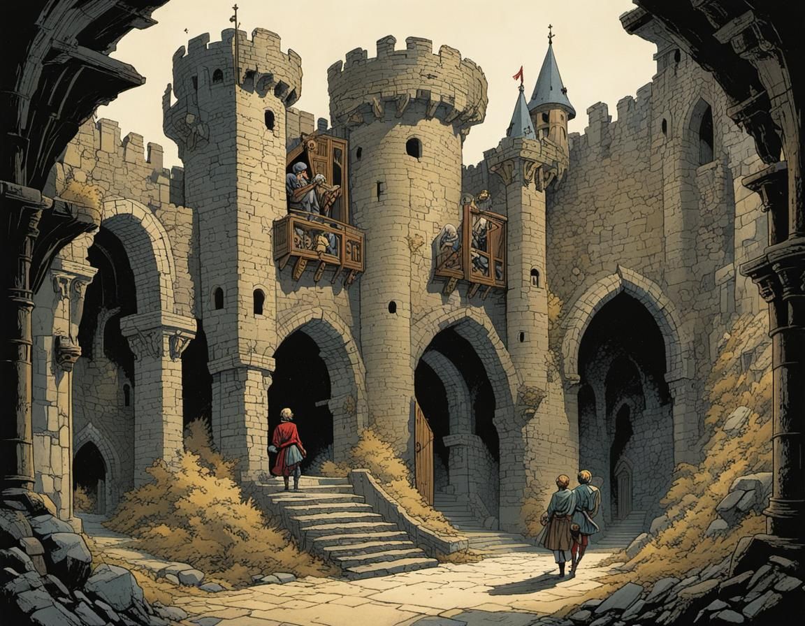 Boys Explore Medieval Castle Vaults in Classic Illustration ...