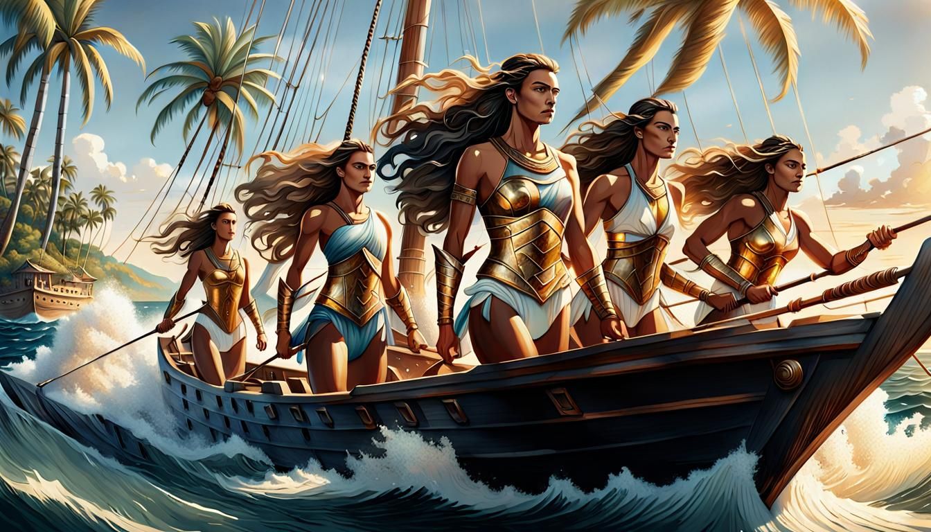 Greek Goddess Warriors Sail the Horizon