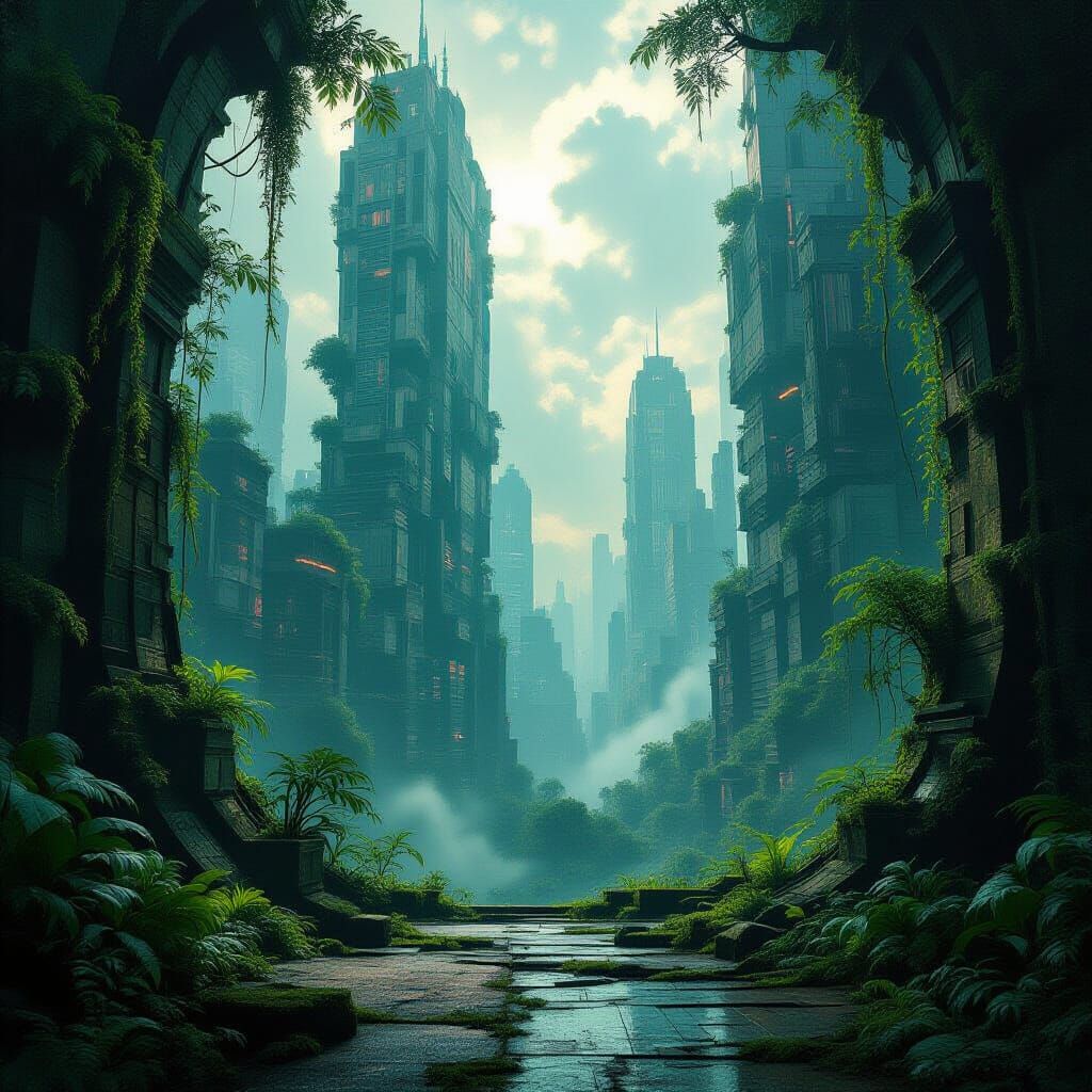 Jungle Reclaims Futuristic City Ruins