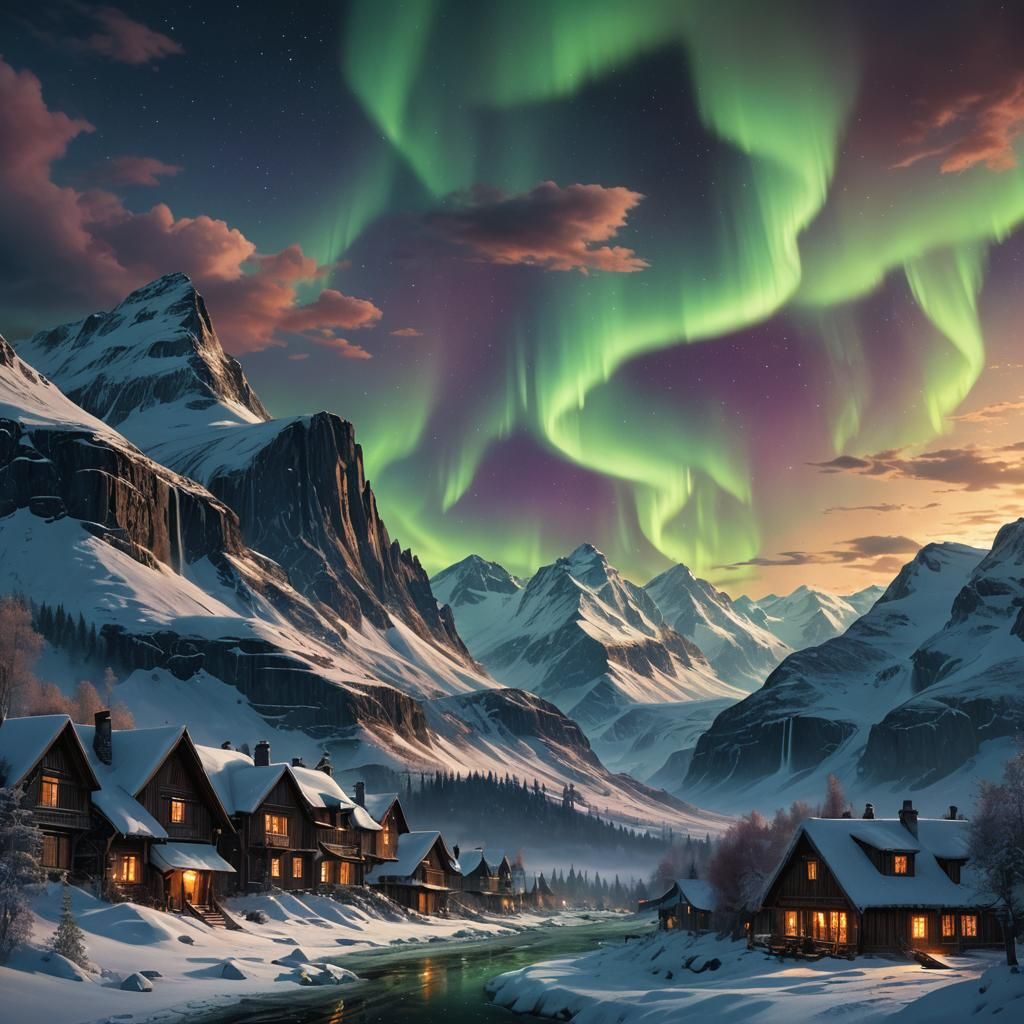 Spectacular Aurora Borealis Digital Matte Painting