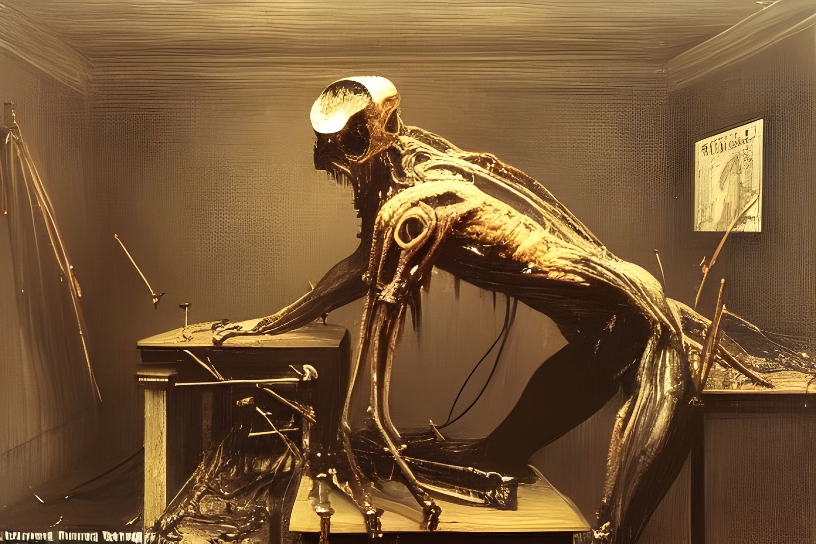 Dark Creature Assembling Cosmic Machine in Hyperrealism Styl...