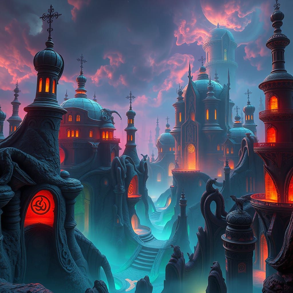 Vulkan Dreamscape in Ethereal Contour Art