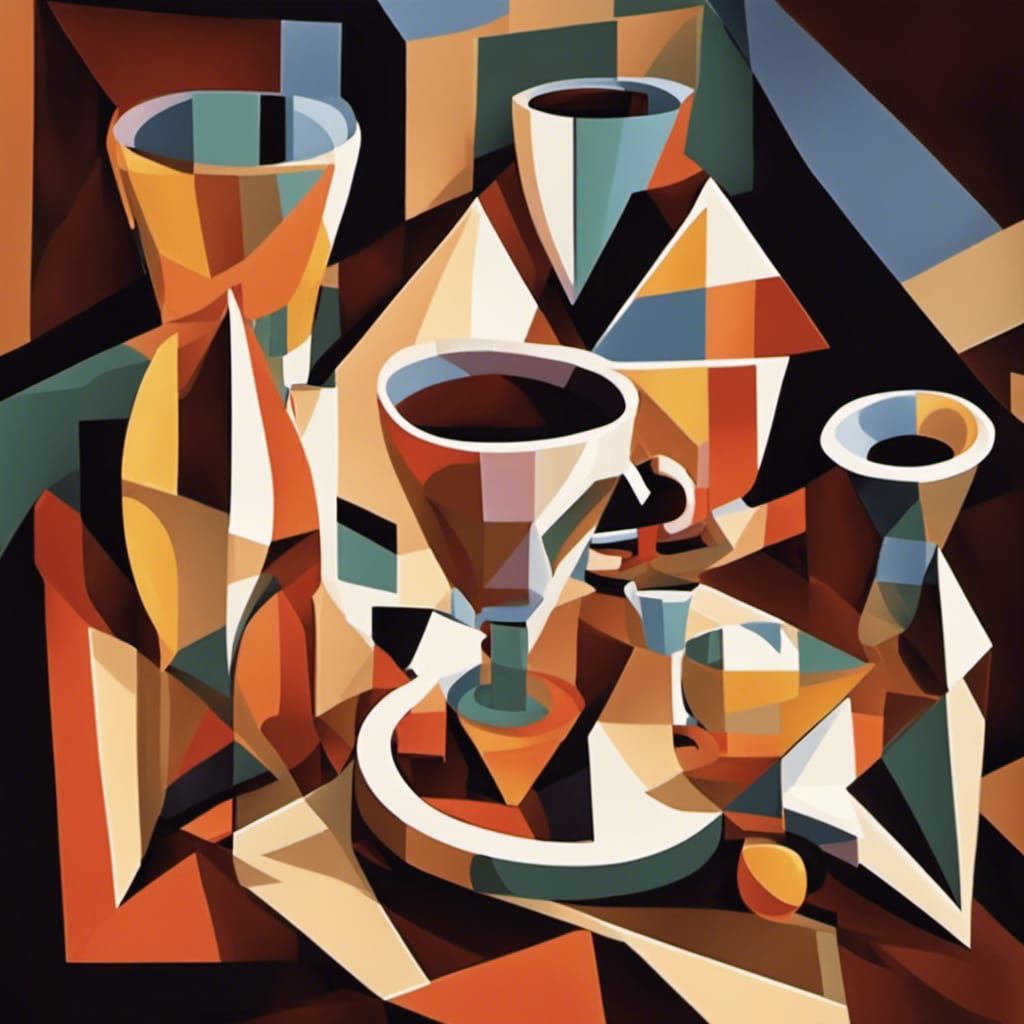 Geometric Cubist Painting in Art Deco Style