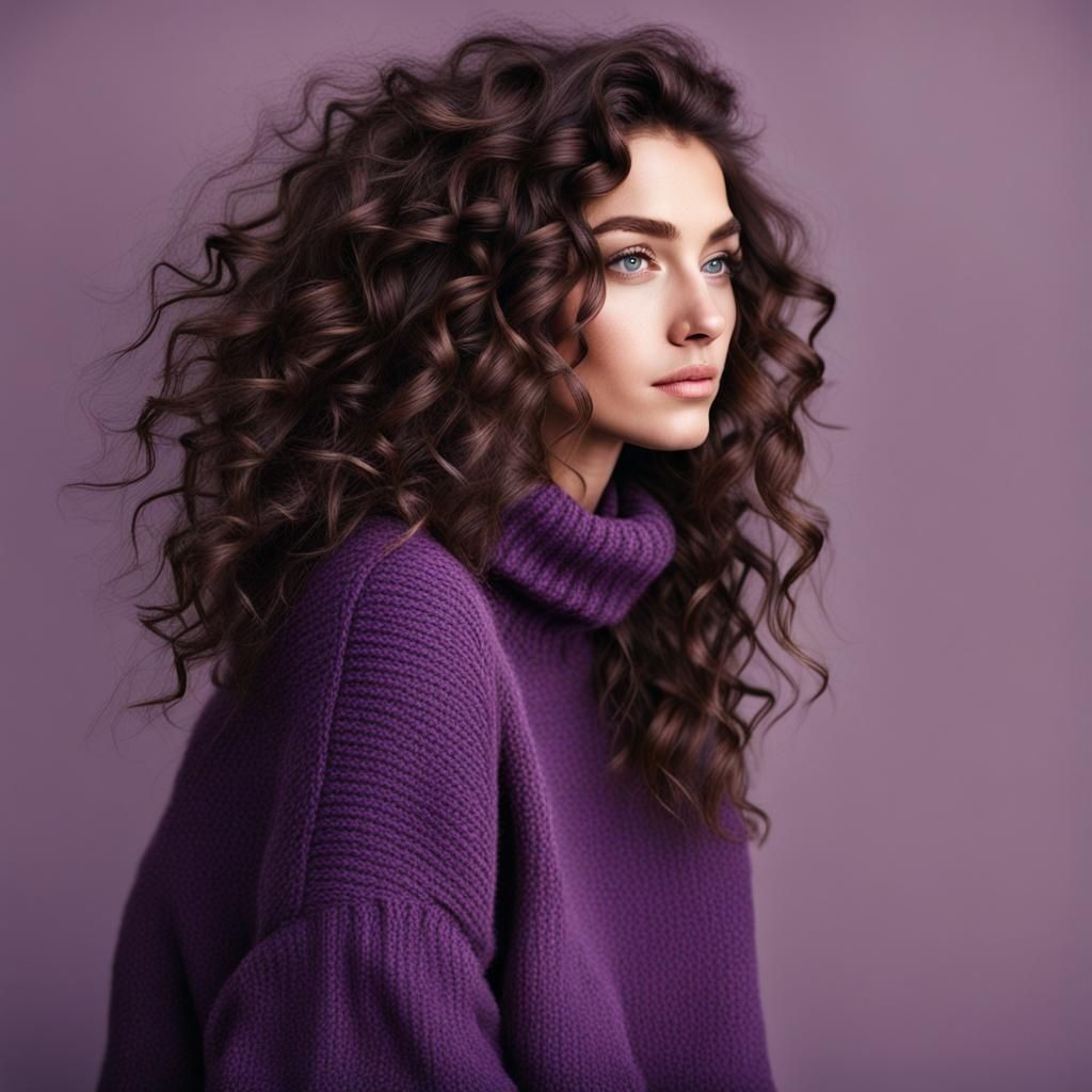 Beautiful Woman with Long Brown Curly Hair
