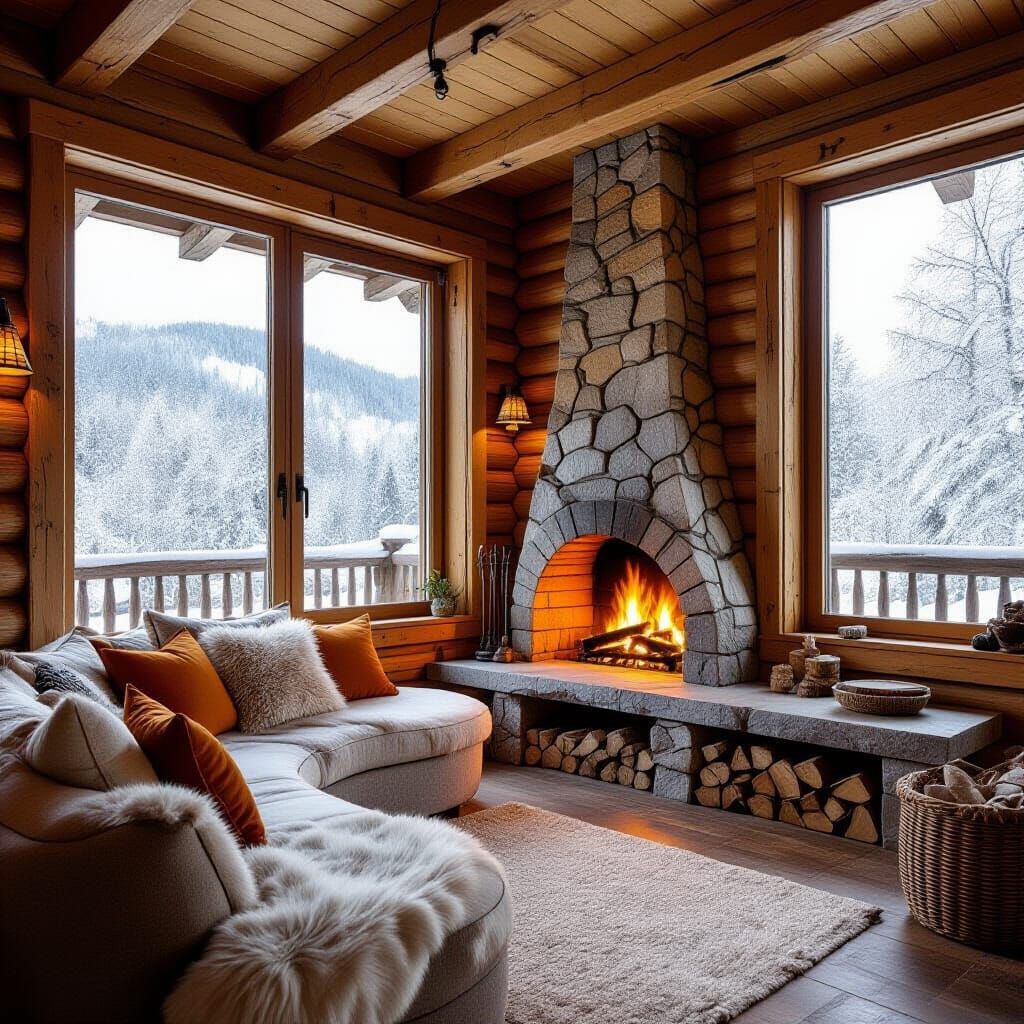 Cozy Rustic Log Cabin Graphite Drawing