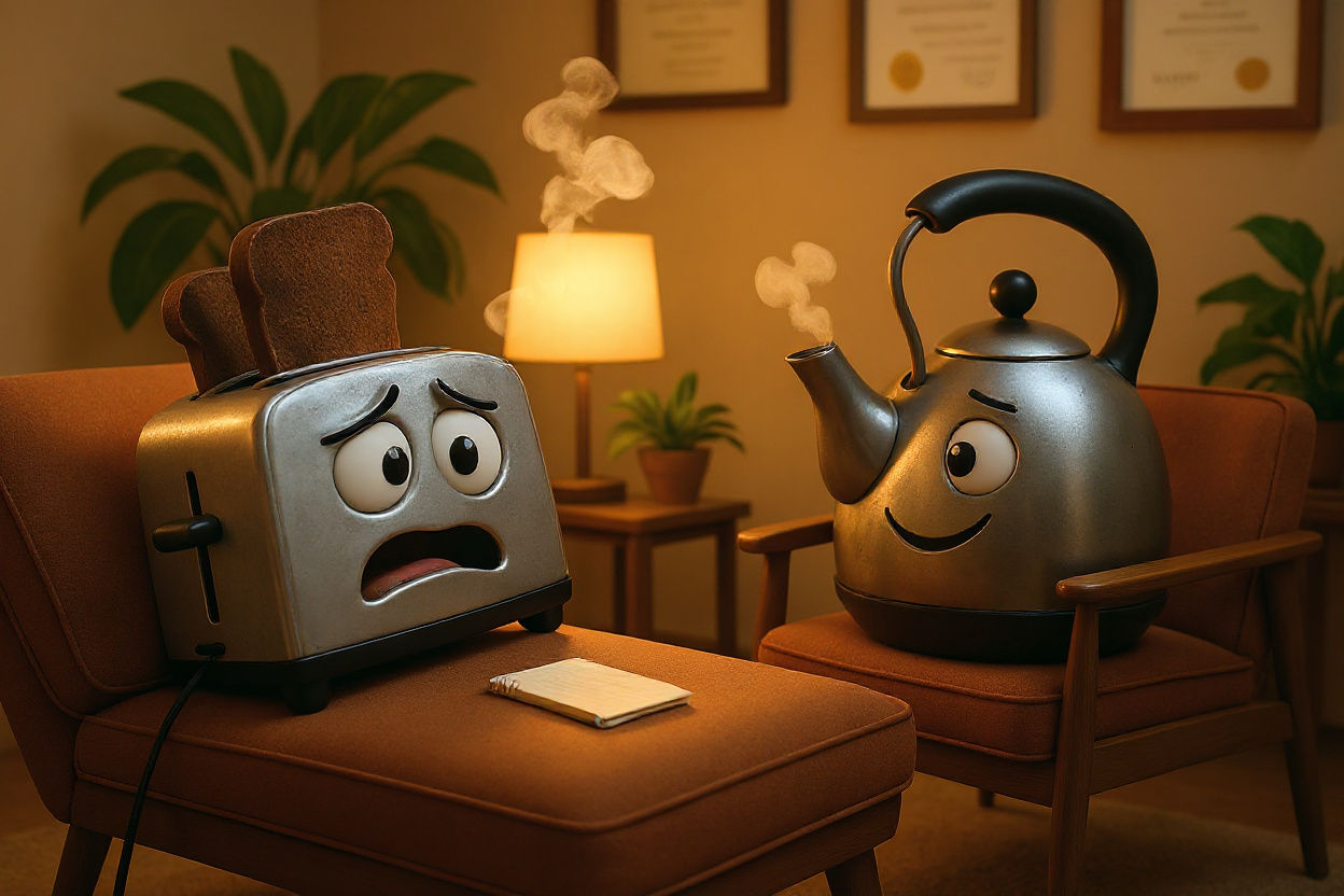 Anthropomorphic Toaster on Therapist Couch