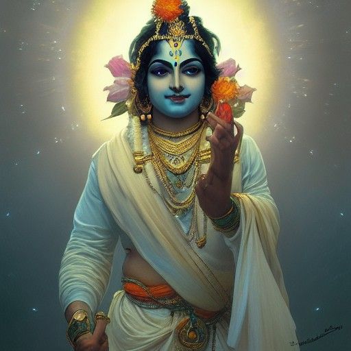 Detailed Krishna Portrait in Art Nouveau Style