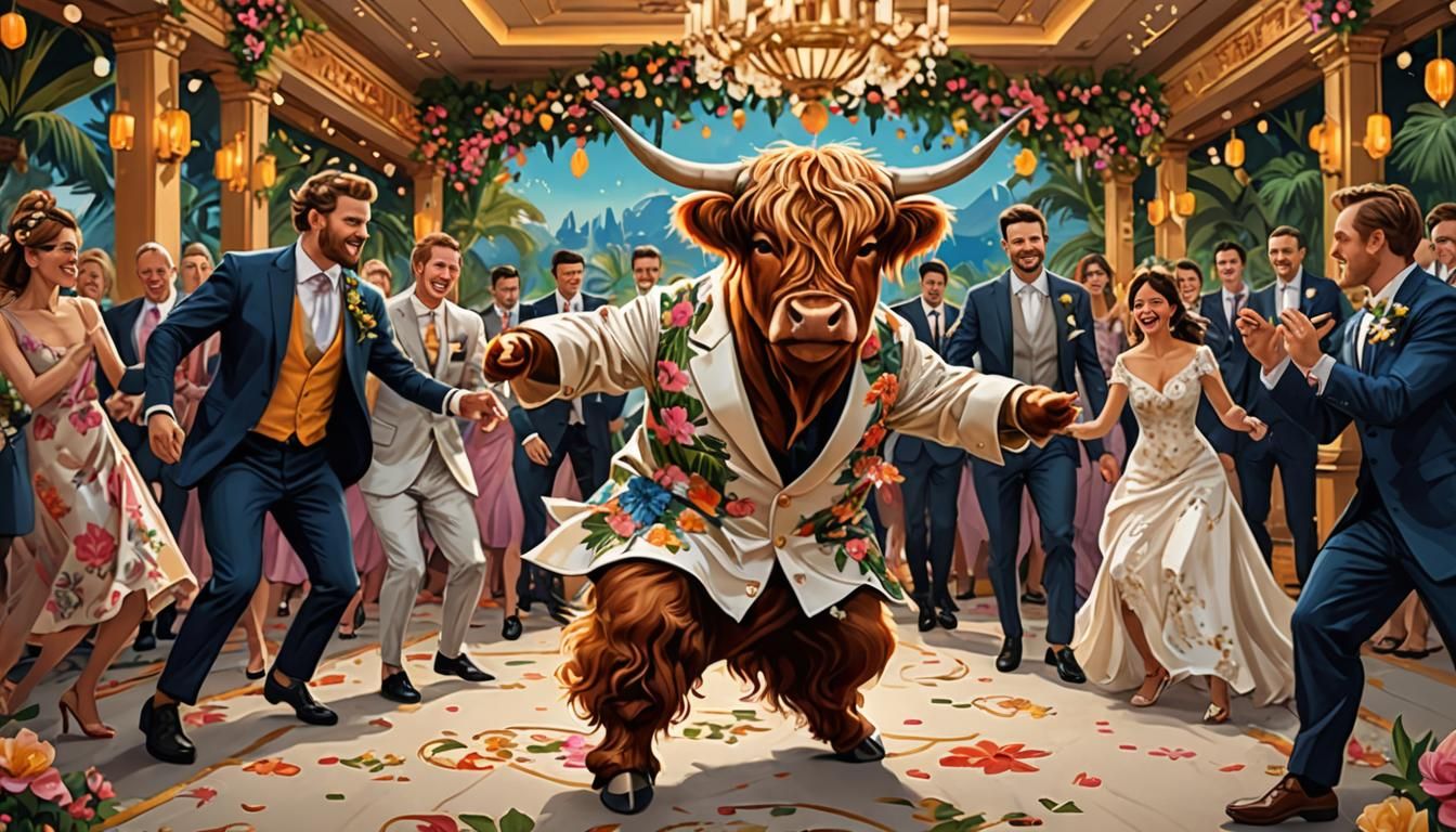 Breakdancing Highland Cattle at Opulent Wedding
