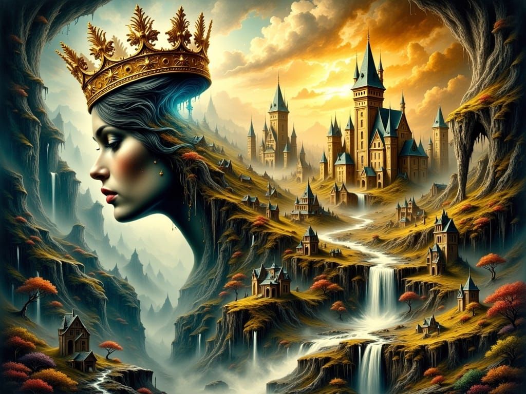 Miniature Golden Kingdom with Floating Crown