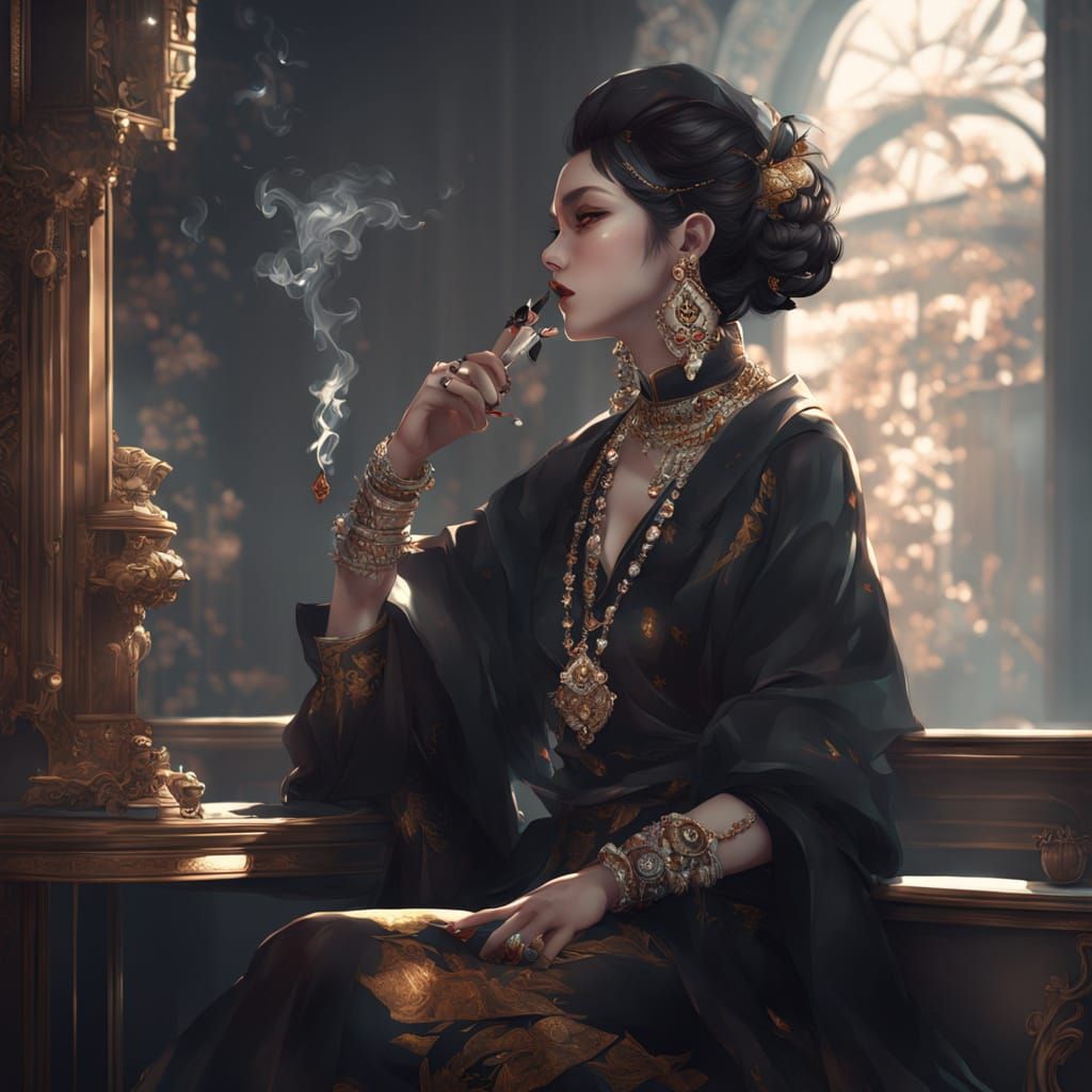 Glamorous Anime Woman Adorned in Sparkling Diamonds, Exuding...